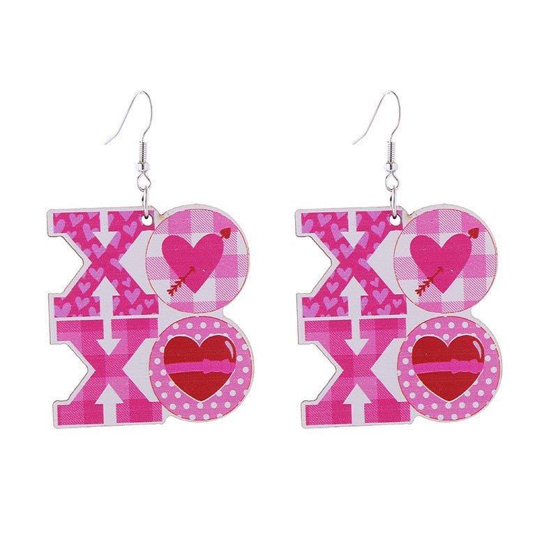 Wholesale Valentine's Day Rainbow Love LOVE Wooden Earrings